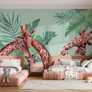Tapet Girafe care se bucură de un moment împreună, Fototapet Pentru Copii, w00140 : Uwalls.ro
