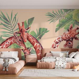 Tapet Girafe care se bucură de un moment împreună, Fototapet Pentru Copii, w00140v1 : Uwalls.ro