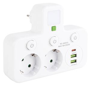 Toolight Toolight, JNH017, hub priză 2 prize + 2× USB-A + USB-C cu lumină LED, alb, OSW-56309
