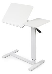 Masa reglabila pe inaltime cu lift pneumatic, blat 80x40 cm in 2 parti (inclinabil + rabatabil pentru depozitare), cu roti, 66–90 cm, baza tip „c” pentru pat/canapea, onuvio® - alb