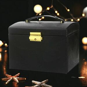 Cutie de bijuterii, caseta organizator tip valiza neagra, multiple compartimente, Jollymag, PD102CZ