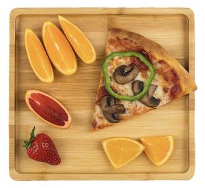 Platou Pufo din lemn de bambus pentru servire alimente, aperitive, dulciuri, pizza, 32 cm, maro