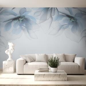 Tapet flori mari translucide albastre pe partea de sus, Fototapet Flori, w02093v2 : Uwalls.ro