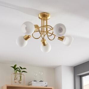 Lindby plafonieră Elaina, Ø50cm, 5 becuri, alamă, sticlă, E14, reglabil, Auriu / Alamă, Camera de zi / sufragerie, Sticlă, Modern