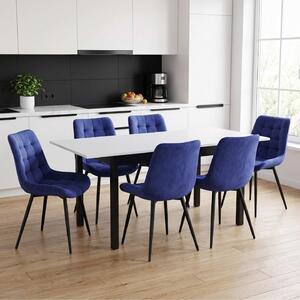 Set masă extensibilă Mara Alb 170x75 cm cu 6 scaune Onix Albastru