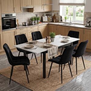 Set masă extensibilă Mara Alb 170x75 cm cu 6 scaune Onix Negru