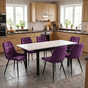 Set masă extensibilă Mara Alb 170x75 cm cu 6 scaune Onix Mov