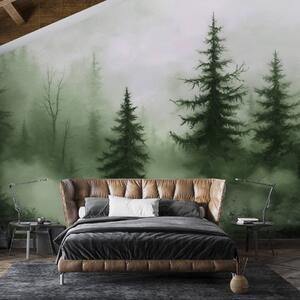 Tapet Pădure verde închis, pictură în ulei, lovituri de perie, natură, Fototapet Natură, w02153v1 : Uwalls.ro