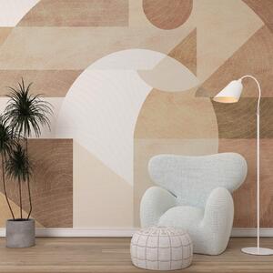 Tapet Geometrie modernă cu forme abstracte, detalii texturate în tonuri de bej și maro, Fototapet Modele, w02140 : Uwalls.ro