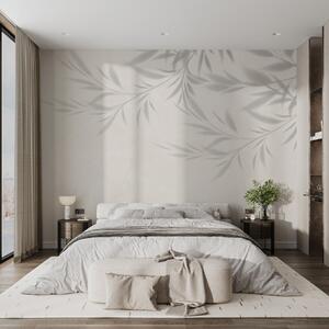 Tapet Umbra de ramuri și frunze pe un fundal bej, Fototapet Natură, w02283v1 : Uwalls.ro