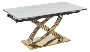 Masa extensibila HERMES II, alb cu efect de marmura/auriu, ceramica/me
