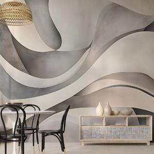 Tapet Forme și forme curbate în alb, bej și gri, creând o imprimare abstractă texturală modernă minimalistă , Fototapet Designer, w08439 : Uwalls.ro