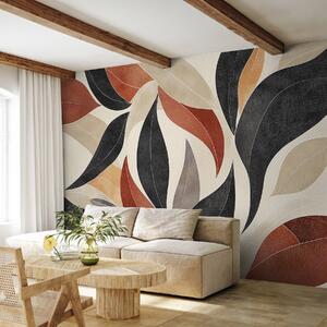 Tapet frunze abstracte într-o paletă de tonuri pământii - bej, teracotă și gri închis, Fototapet Natură, w02452 : Uwalls.ro