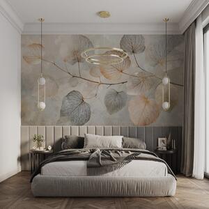 Tapet Frunze delicate cu vene complicate și culori moi, atenuate, pe un fundal cu textură palidă, Fototapet Acuarelă, w08469 : Uwalls.ro