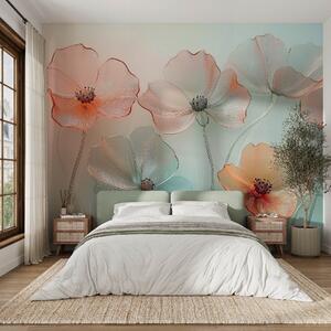Tapet flori de mac imitație de sticlă în culori delicate, Fototapet Acuarelă, w02519 : Uwalls.ro