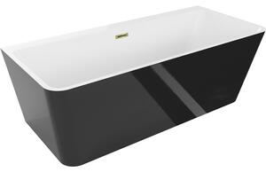 Mexen Volta, cada de baie autoportanta montata pe perete 150 x 75 cm, alb-negru, preaplin auriu lucios, 51131507575-50