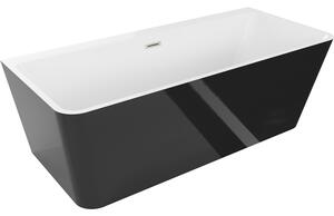 Mexen Volta, cada de baie autoportanta montata pe perete 150 x 75 cm, alb-negru, preaplin din otel periat, 51131507575-97