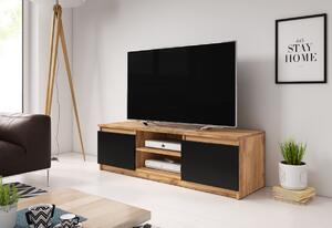 Comoda TV BASTE, 120x35,5x38, stejar wotan/negru + LED