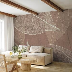 Tapet close-up de frunze cu vene în culori ciocolată deschis, Fototapet Natură, w02520v1 : Uwalls.ro