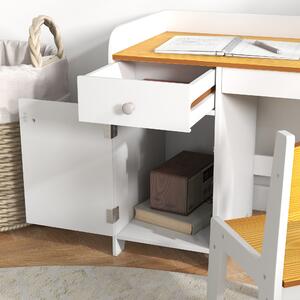 Masa de birou ZONEKIZ pentru copii cu scaun, birou de scoală pentru copii de 3-6 ani din lemn cu sertar si scaun asortat, alb | Aosom RO
