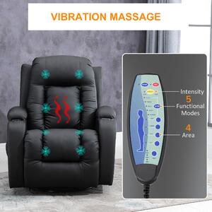 Fotoliu de masaj cu încălzire de relaxare HOMCOM, înclinabil 150° din piele artificială cu 8 puncte masaj, telecomandă 85x94x104cm negru | Aosom RO