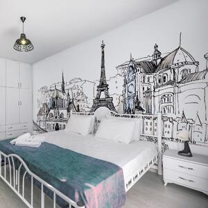 Tapet Skyline parizian în contur artistic, Fototapet orașe și țări, u77704 : Uwalls.ro