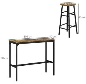 HOMCOM Set masă și scaune din MDF și oțel cu 4 scaune cu suport pentru picioare Ø30x60cm și masă dreptunghiulară 105x40x90cm negru, maro | Aosom RO