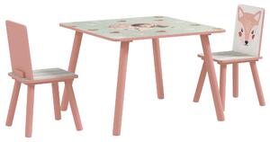 Set masă și scaun 3 piese ZONEKIZ pentru copii cu vârsta între 3-8 ani din MDF și lemn de pin cu desene animale, de culoare roz
