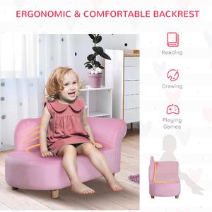 Canapea Căptușită pentru copii HOMCOM, fotoliu pentru copii cu acoperire moale si picioare din lemn, vârsta 3-5 ani 80x40x49cm roz HOMCOM | Aosom RO