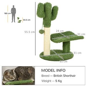 Copac de 55,5cm in Forma de Cactus pentru Pisici de Interior, Turn pentru Pisici cu Stalpi de Zgariat, Pat, Minge, Verde PawHut | Aosom RO