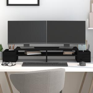 Suport pentru monitor, negru, 100x27,5x15 cm, lemn masiv de pin