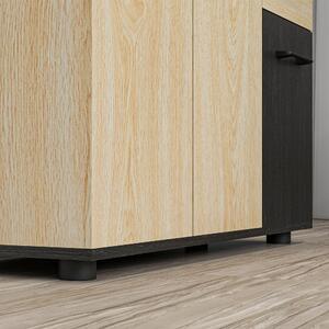 Bufet modern cu 2 dulapuri și 2 sertare, bufet de bucătărie cu raft reglabil, 90x30x75,5 cm, de culori nuc și negru HOMCOM | Aosom RO