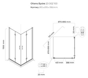 Oltens Byske cabină de duș 90x90 cm pătrat crom luciu/sticlă transparentă 20002100