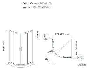 Oltens Vorma cabină de duș 90x90 cm semicircular crom luciu/sticlă transparentă 20102100