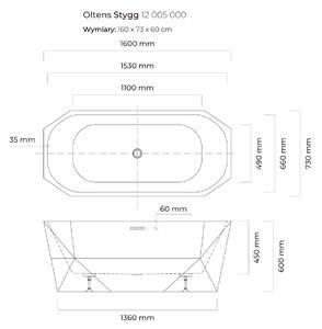 Oltens Stygg cadă freestanding 160x73 cm ovală alb 12005000