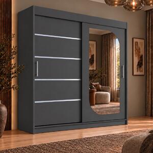 Dressing Alkam 2 usi -argintiu, 180x60x200cm, cu oglinda, Antracit, Pal 18 mm