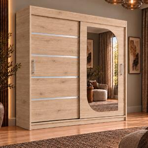 Dressing Alkam 2 usi -argintiu, 180x60x200cm, cu oglinda, Stejar Sonoma, Pal 18 mm