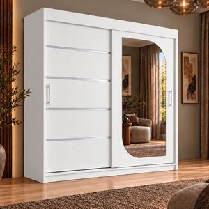 Dressing Alkam 2 usi -argintiu, 180x60x200cm, cu oglinda, Alb, Pal 18 mm