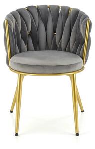 Scaun de dining K517, gri/auriu, stofa catifelata/metal, 57x60x79 cm