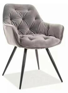 Scaun tapitat modern CHERRY, gri/negru, stofa catifelata/metal, 58x57x