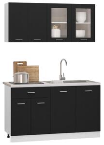 Set dulapuri de bucătărie, 4 piese, negru, lemn prelucrat