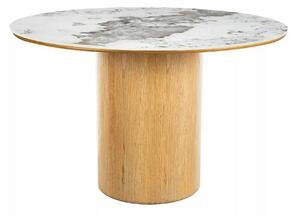 Masă RONDO, alb lucios/stejar, ceramică/furnir/MDF, Ø120x76 cm