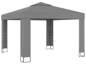 Pavilion cu acoperiș dublu & lumini LED, antracit, 3x3 m