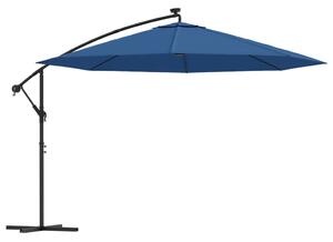 Umbrelă în consolă cu lumini LED, albastru azuriu, 350 cm