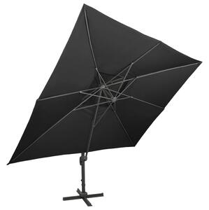 Umbrelă suspendată cu acoperiș dublu, negru, 400x300 cm