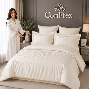Lenjerie de Pat Damasc Hotelier 100% Bumbac pentru 2 Persoane – Crem
