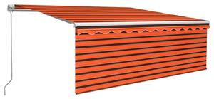 Copertină retractabilă manual cu stor, portocaliu&maro, 4x3 m