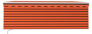 Copertină retractabilă manual cu stor, portocaliu&maro, 4x3 m