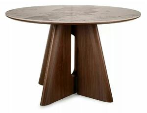 Masă ALZANO, alb lucios/nuc, ceramică/furnir/MDF, Ø120x77 cm