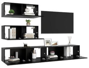 Set dulapuri TV, 4 buc., negru, lemn prelucrat